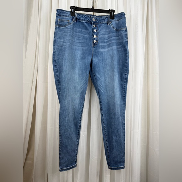 Maurices Super High Rise Jeans XXL Button Fly Stretch Blue Denim 29” Inseam - Picture 2 of 8